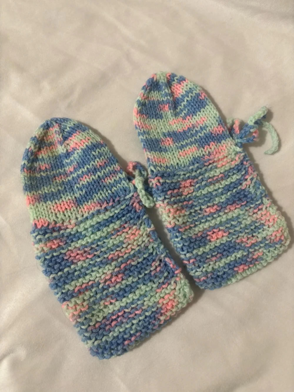 Handmade Knit Booties in Pastel Blue, Pink & Mint Girls size 5.5 - Picture 4 of 5